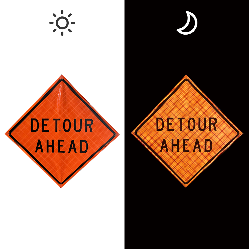 48 Inch Reflective Detour Ahead Roll Up Traffic Sign - 